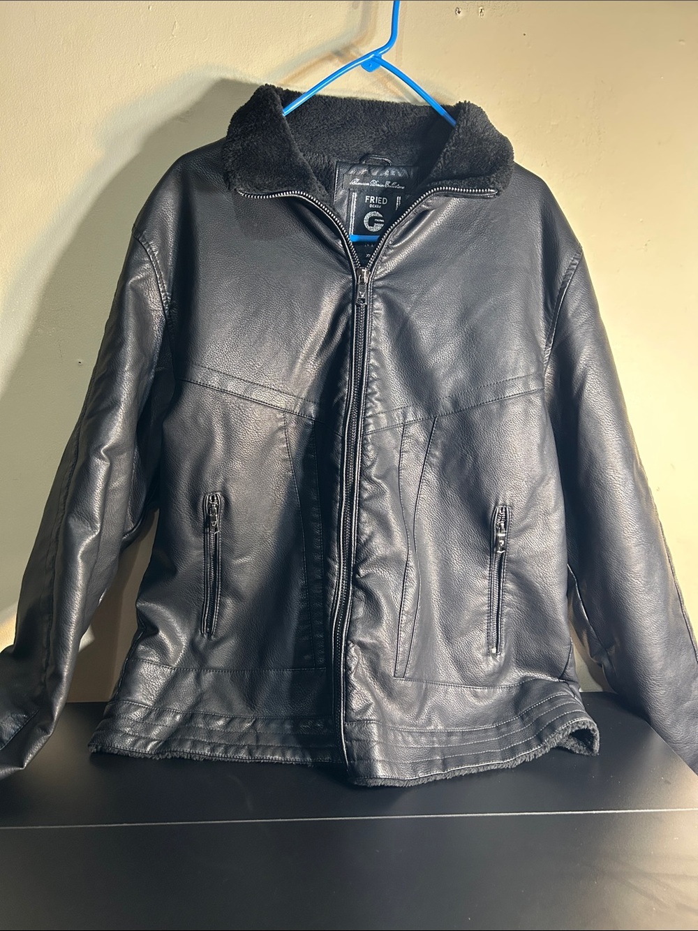 Fried Denim Nyc Jacket Coat Black Faux Leather Full Zip Size XL.